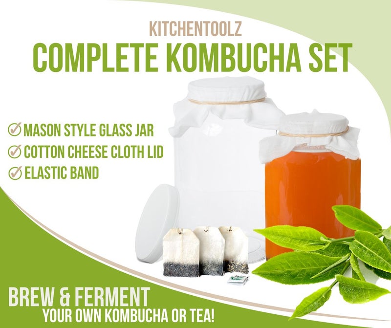kitchentoolz 1 Gallon Glass Wide Mouth Kombucha Brewing Mason Jar - Home Brewing and Fermenting Kit with Cotton Cloth Filter, Rubber Band and Plastic Lid (1 Jar) - Image 4